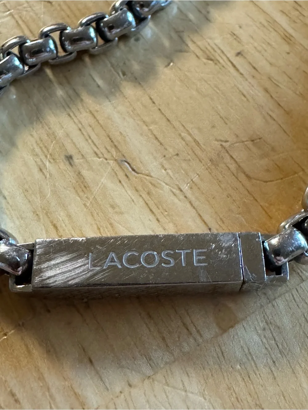 Lacoste Men's Silver-Tone Link Bracelet with Branded Plate